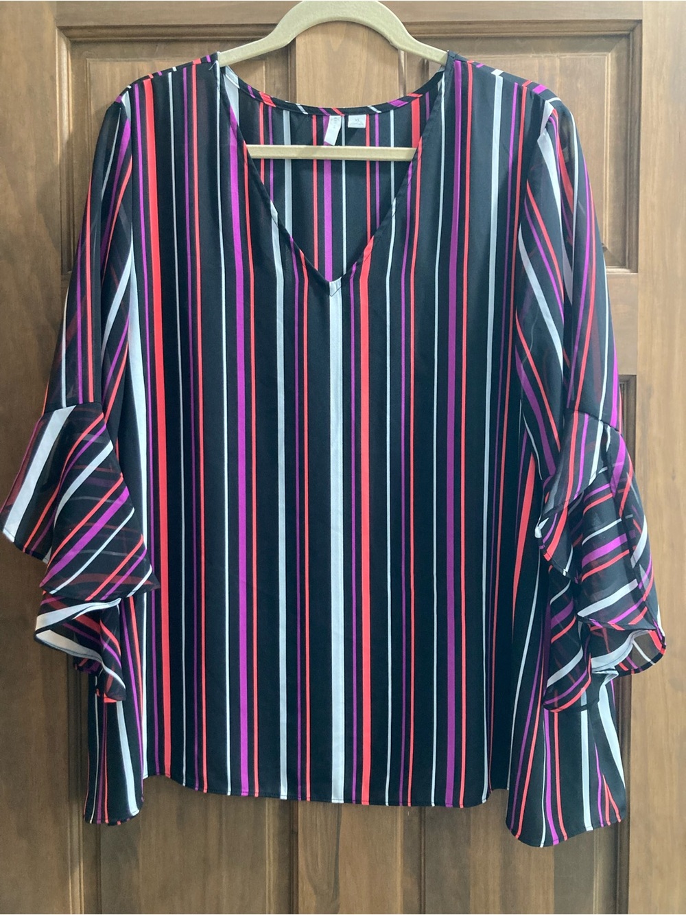 Cato Sheer Black & Brightly Striped Top XL